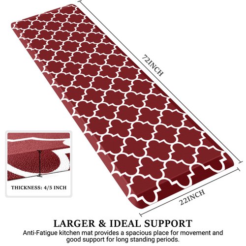 WISELIFE Anti Fatigue Floor Mat - 4/5 Inch Thick Kitchen Mat Non Slip Waterproof Heavy Duty Ergonomic Comfort Mat Durable for Home, Office, Sink, Laundry,(22" x 72", Red)