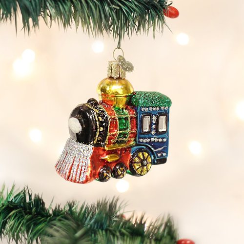 Old World Christmas Small Locomotive Glass Blown Ornament for Christmas Tree, Handcrafted Holiday Decoration, Transportation Collection