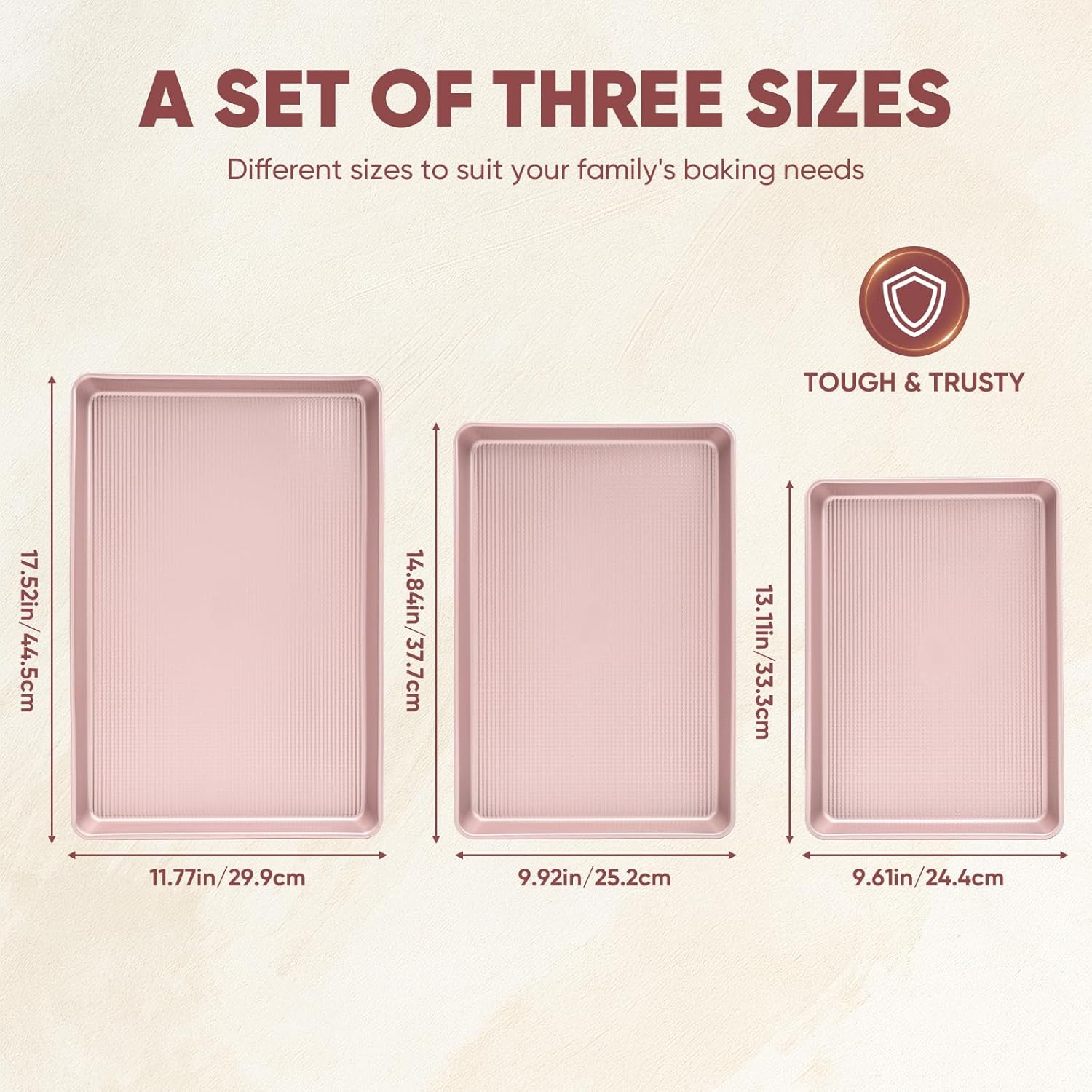 Sakerplus Nonstick Baking Sheet Pan Set - Heavy Duty Cookie Sheets | 0.6mm Thick, Rust-Resistant, Easy Clean (Pink)