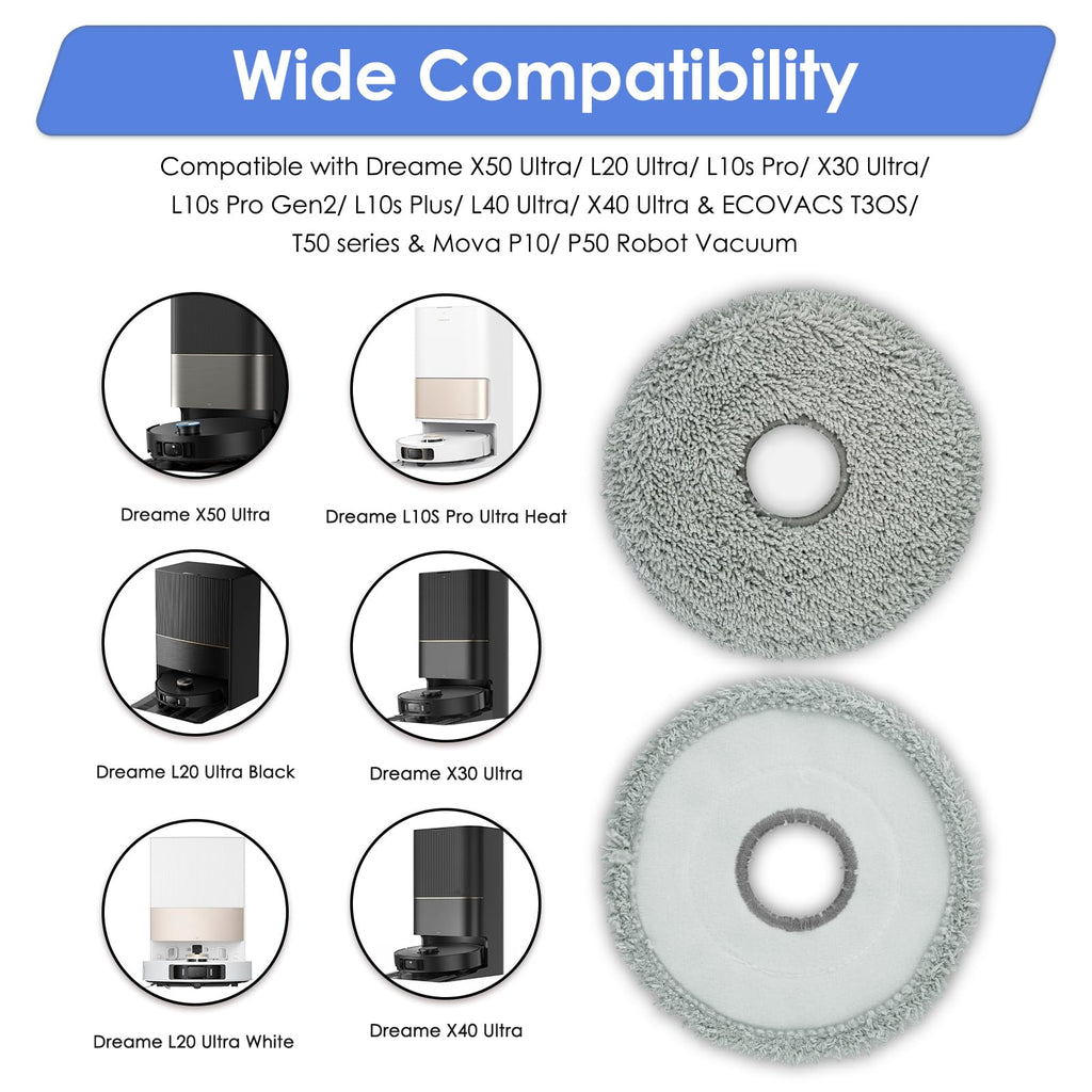 (4 Pack) L40 Ultra Replacement Mop Pads for Dreame X50 Ultra/ X40 Ultra/ X30 Ultra/ L10s Ultra/ L10s Pro Gen 2/ L10s Pro Ultra/ L10s Plus/ Mova P10 Pro Ultra Robot Vacuum, Replacement Mop Cloths