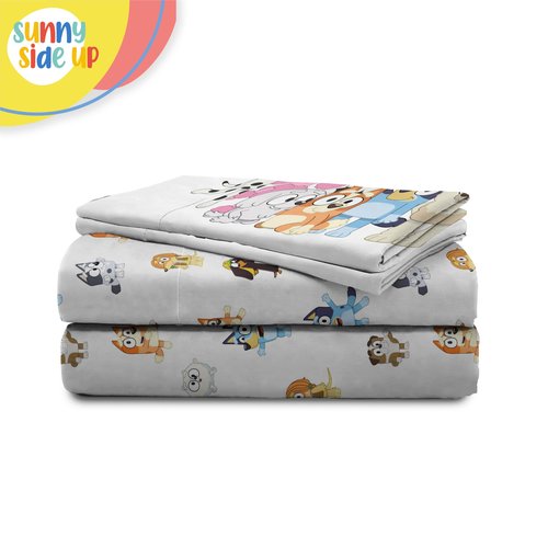 Sunny Side Up Bluey & Friends Full Sheet Set - 4 Piece Kids Bedding Set Includes Pillow Cover - Super Soft Microfiber Sheets