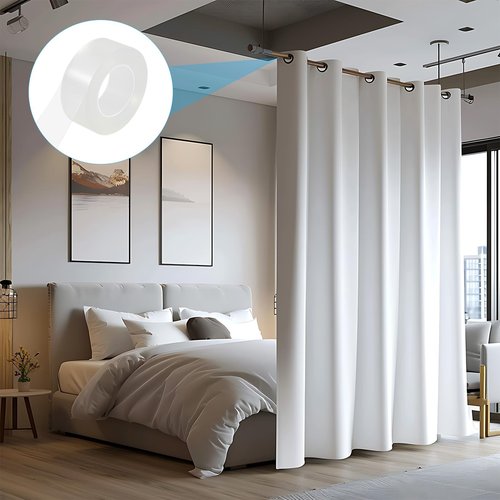 HJZHII Curtain Rod Tape Glide Clear, Curtain Rod Slide Smooth Tape, 1IN*16FT Quiet Drapery Ring Tape Shower Curtain Rod Cover for Smooth Sliding Noise Reduction
