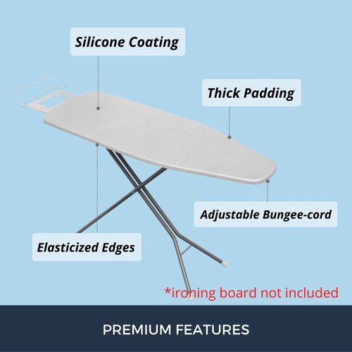 SAVUK Ironing Board Cover and Pad Standard Size Silicone Coated 4 Layers 18"x53" inch Extra Heavy Duty Thick Padding, Heat Reflective, Non Stick Scorch and Stain Resistant (Silver, 18" X 53")