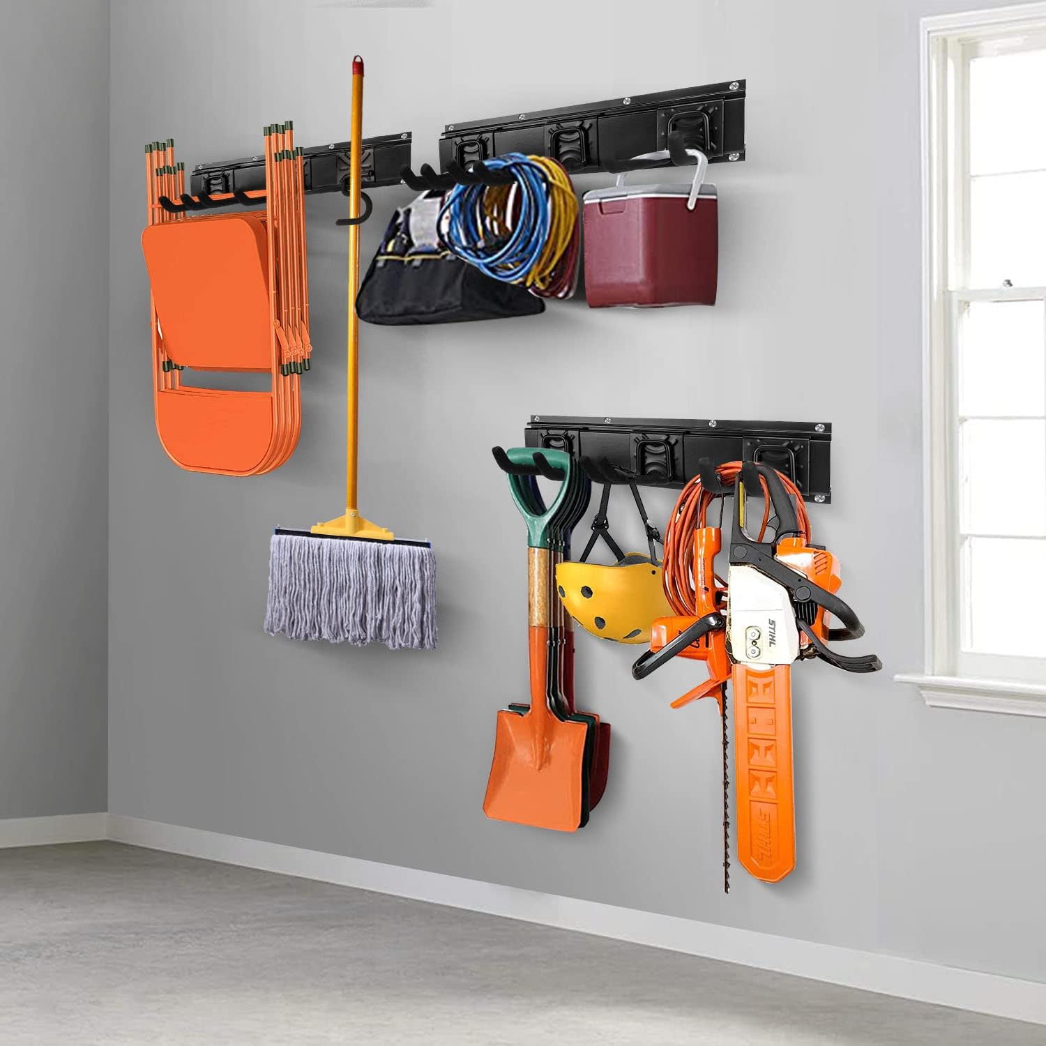 SMARTOLOGY Heavy-Duty Steel Garage Tool Storage Rack - 150 lbs Capacity | Weather-Resistant Wall Mount Organizer for Tools