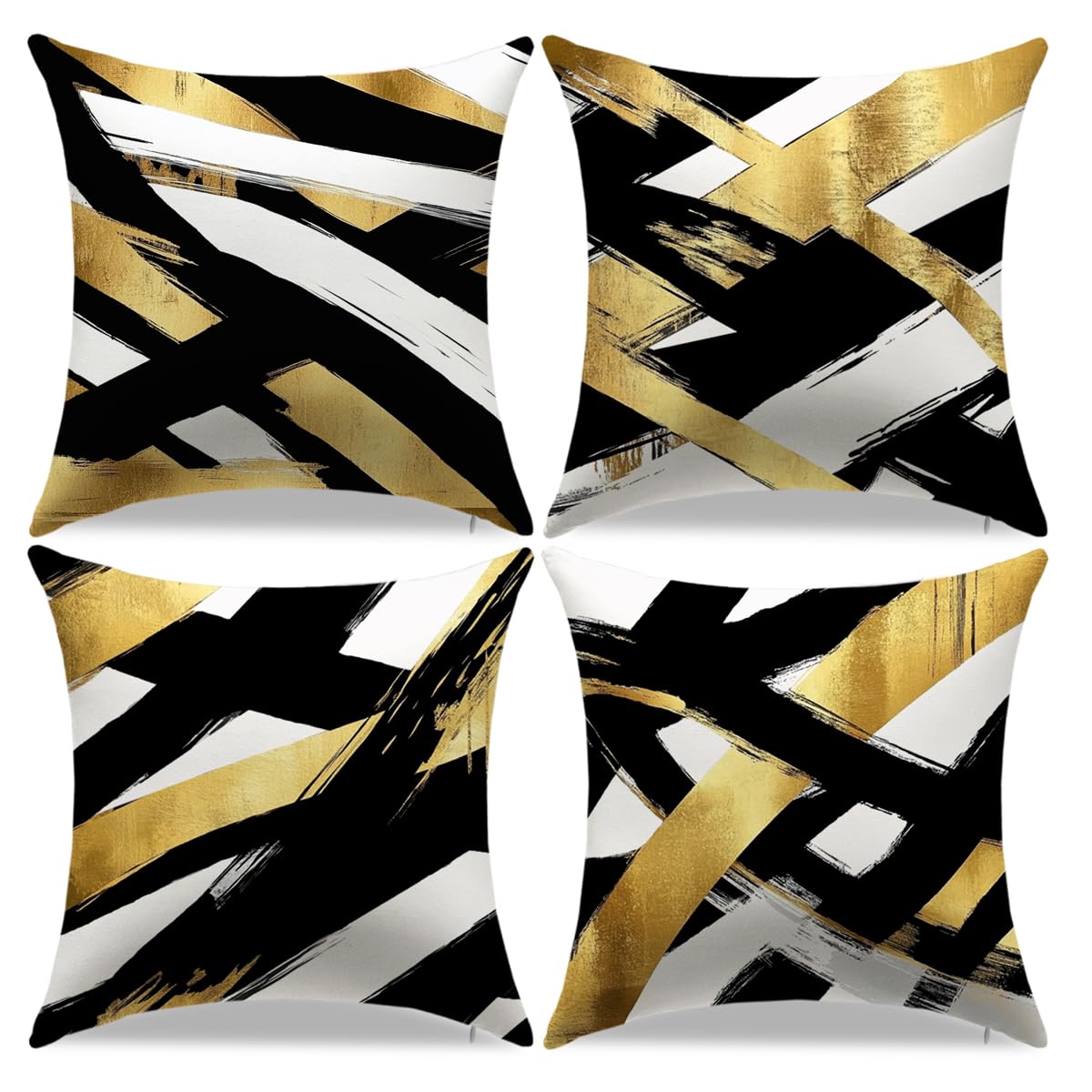 YAJTJX Black and Gold Pillow Covers Set of 4,18 x 18 inch Pillow Covers,Abstract Geometric Stripe Throw Pillows for Home Living Room Decor Sofa Couch Bedroom Pillow Cases