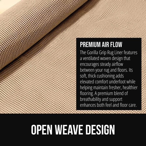 GORILLA GRIP Premium Dual-Sided Rug Gripper Pad - Extra Thick, Breathable & Slip Resistant | 2x3 Beige for Hardwood Floors