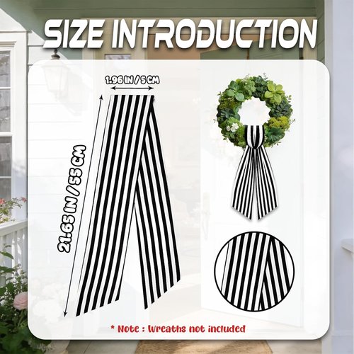AZYM Wreath Sash Set - Elegant White & Black Ribbon Accessories for Indoor/Outdoor Decor