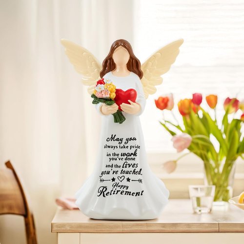 Angel Figurine by [Brand Name] - 7.1" Retirement Gift for Women | Perfect Farewell Decor with Happy Retirement Card