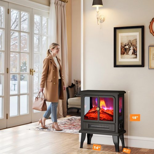 Oylus Electric Fireplace Stove Heater - Fireplace Heaters for Indoor Use with Realistic Flame Effect, Freestanding Electric Stove Heater with Overheating Protection, 1500W, Adjustable Heating