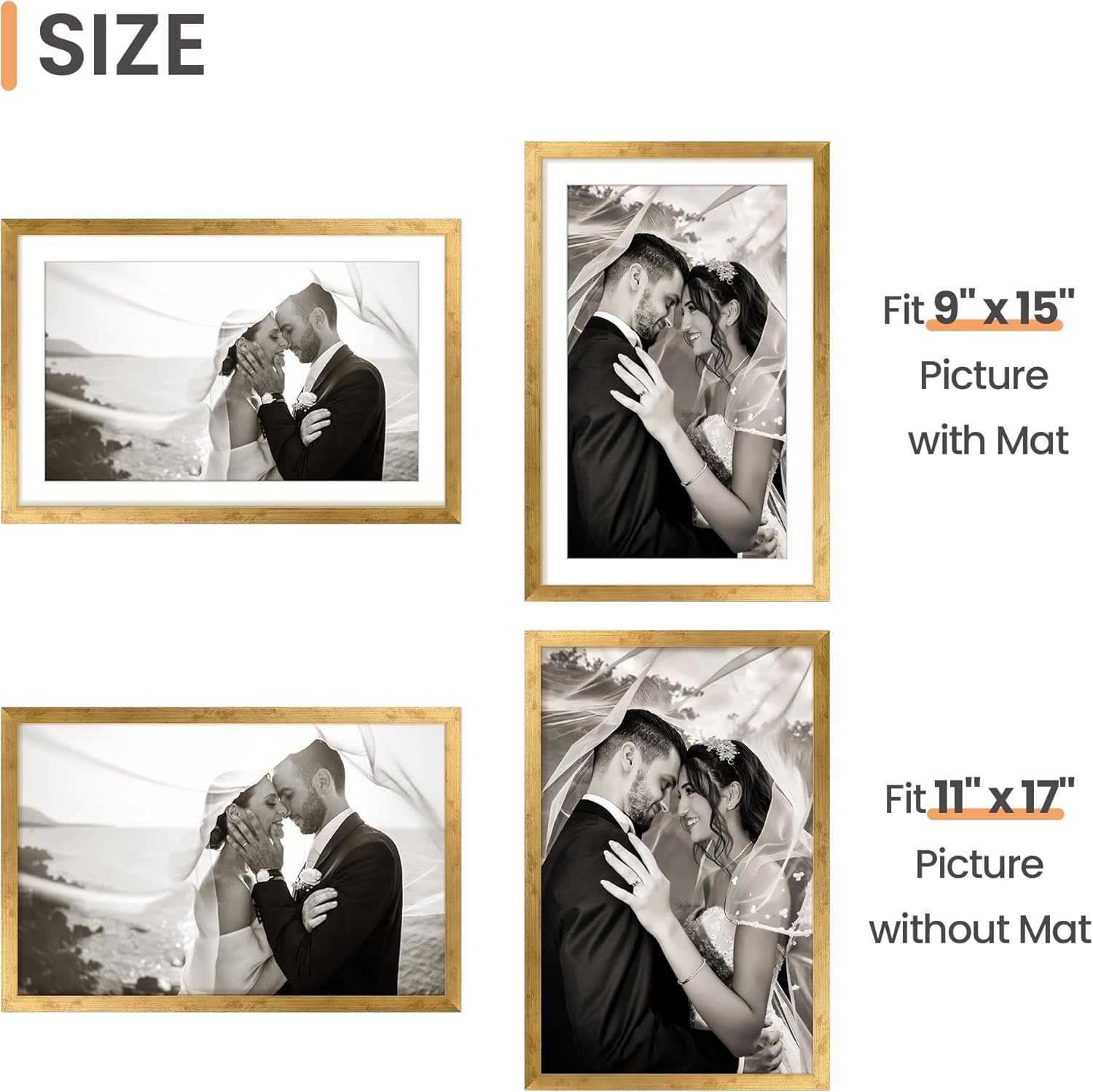 Upsimples 11x17 Picture Frame - Versatile Display for 9x15 with Mat or 11x17 Without - Bronze Finish