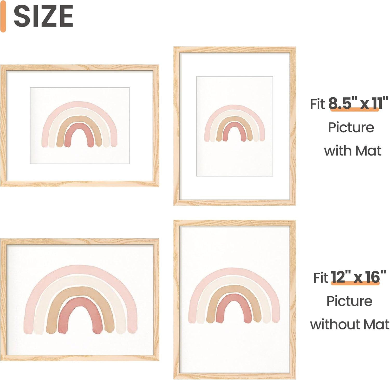 Upsimples 12x16 Picture Frame Set of 5 - Display 8.5x11 or 12x16 Photos | Natural Wall Gallery Frames