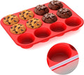 Skiennix Silicone Muffin Pan - 12-Cup Baking Tray with Metal Reinforced Frame | BPA-Free, Dishwasher Safe, Red