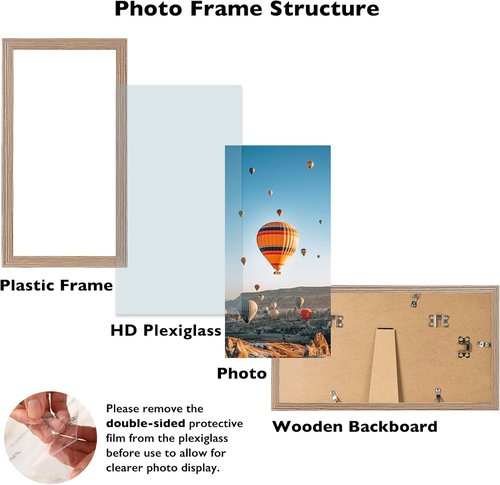 JCJMY 5x11 Rustic Brown Picture Frame - Versatile Wall Hanging or Tabletop Display with Shatter-Resistant Plexiglass
