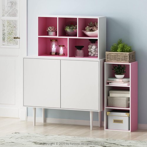 Furinno LUDER 3-Cube Bookshelf - Stylish Open Shelves for Living Room, Bedroom, Home Office | White/Pink, Easy Assembly