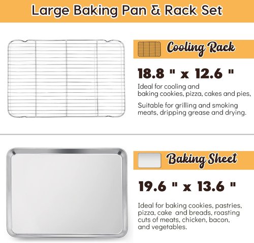 E-far Stainless Steel Baking Sheet Set - 20”x14” Cookie Sheet with Cooling Rack | Dishwasher Safe