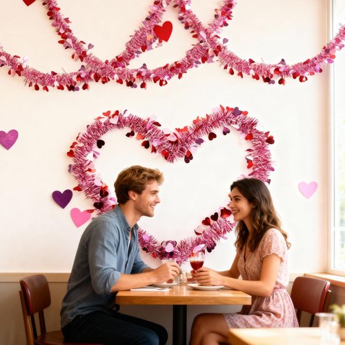 55.77 FT Valentines Day Garland Decor Red Pink Purple Heart Tinsel Garland Metallic Glitter Hanging Garlands Valentines Day Decorations for Tree Mantel Home Indoor Wedding Galentines Party.