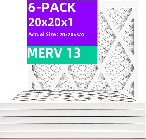 MERV 13 Pleated Air Filters by [Brand Name] - 20x20x1 Size (6-Pack) | High Efficiency MPR 1900 & FPR 10