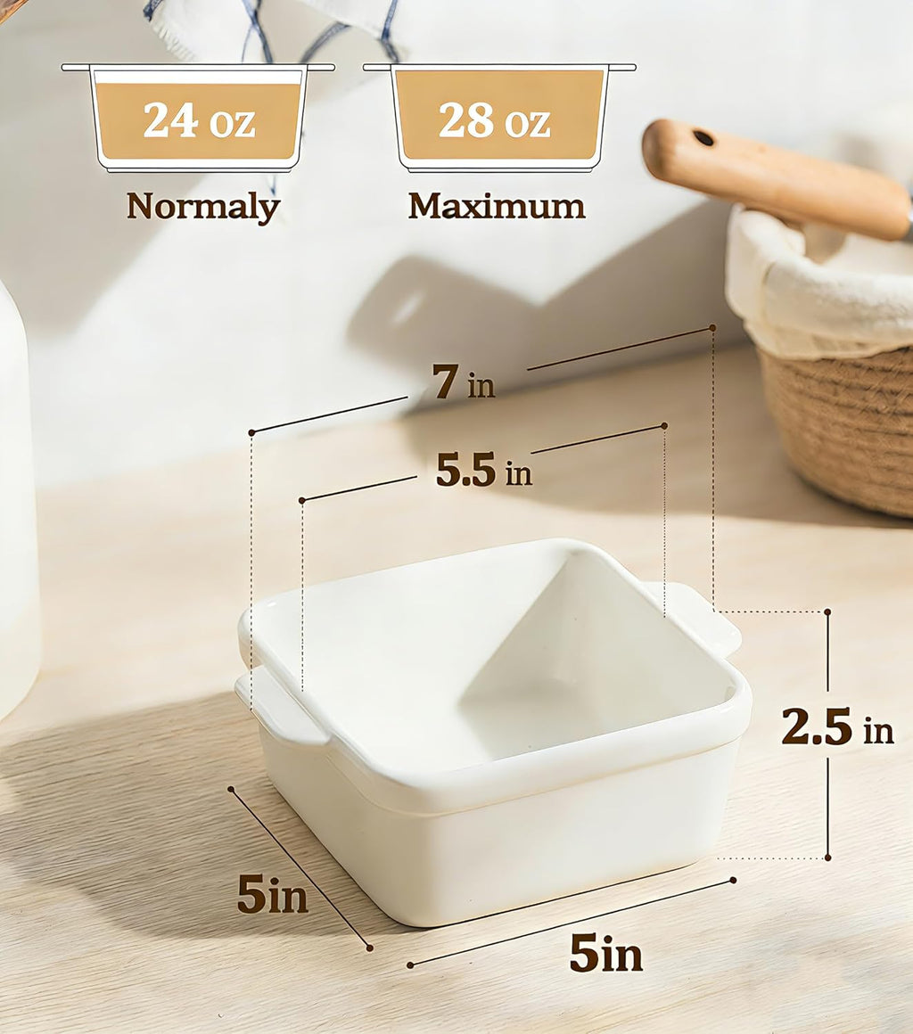 Regine Switzerland 5x5 Small Baking Dish - 28 Oz Ceramic Casserole with Handles | Oven & Microwave Safe, Set of 2