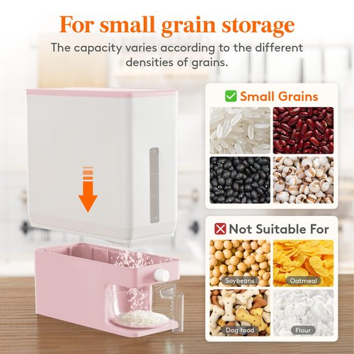 Lifewit 2 Pack Rice Dispenser 25 Lbs(11.3kg), Rice Storage Container Sealed Moisture Proof with Measuring Cup for Kitchen Pantry Household, BPA-Free, Pink