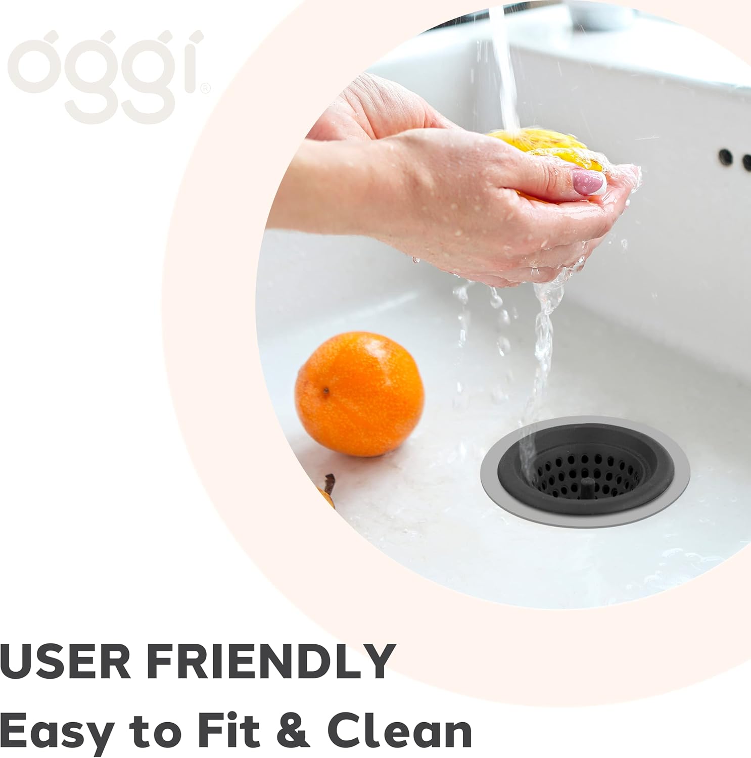 OGGI Silicone & Metal Sink Stopper- Great Kitchen Sink Stopper, Silicone Drain Stopper, Sink Plug, 4.6˝ Diameter Metal Rim, Black