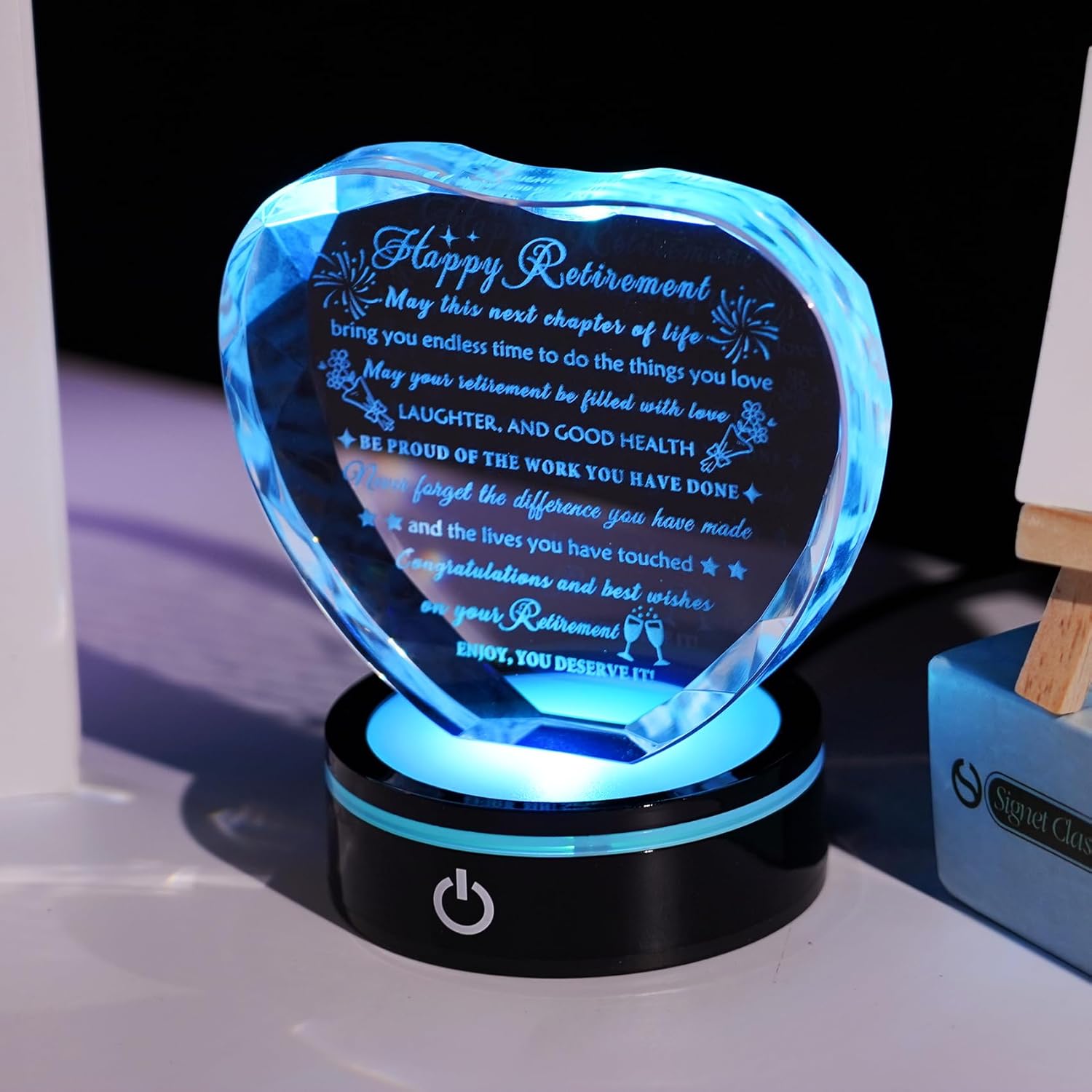 YWHL Retirement Gifts - LED Base Crystal Heart Keepsake | Perfect Farewell Gift for Retirees, Friends & Bosses
