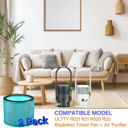 2 Pack H13 HEPA Replacement Filter for ULTTY R021 R21 R020 R20 Bladeless Tower Fan + Air Purifier 2-in-1 & MODERE Hot + Cold Air Purifier, Model SKJ-CR021
