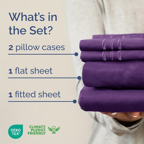 King Size 4 Piece Sheet Set - Ultra-Soft Cooling Bed Sheets | Hotel Luxury Bedding - Deep Pockets, Wrinkle-Free - Oeko-Tex Certified - Purple