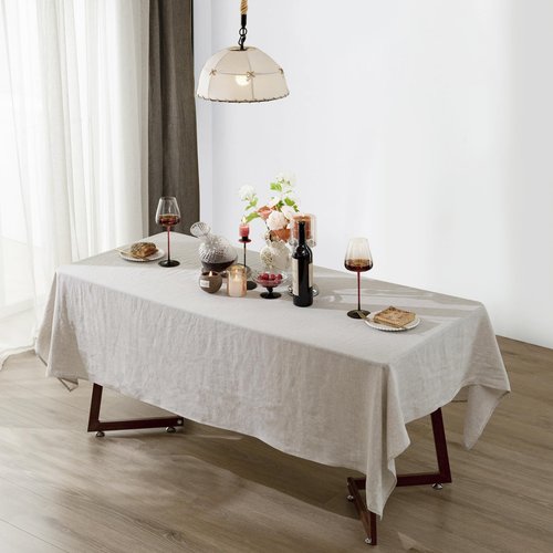 Talasily Linen Tablecloth 100% Pure Linen Table Cloth 60x84 Inches Rectangle Tablecloths Washable Cloths for Kitchen, Dining, Buffet Parties, Holidays, Picnic, Weddings and Restaurants-Natural Linen