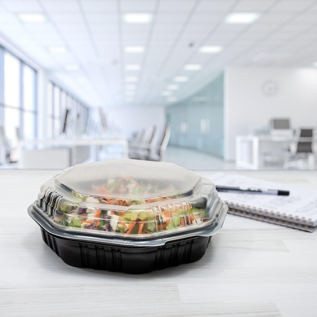 Solo 809011-PP94 9 in Black/Clear Microwavable PP Plastic Hinged Container, 9.55 X 9.13 in (Case of 100)