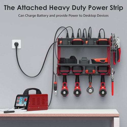 CCCEI Modular Power Tool Organizer - Wall Mount Charging Station & Heavy Duty Storage Shelf | Red, 1 Pack