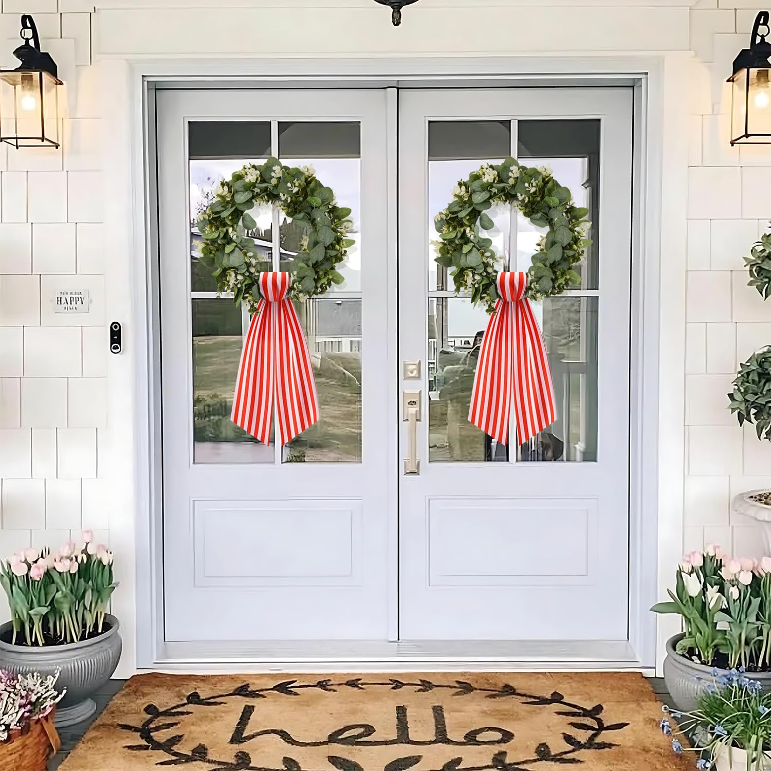Stripe Boxwood Wreath Sash by [Brand Name] - 2 Pack Red and White Decorative Garland