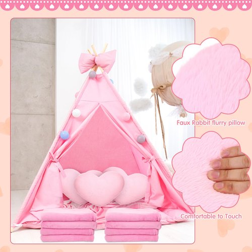Fanfanwin 63 Pcs Spa Sleepover Party Supply Set 9 Pink Fleece Blankets 9 Fluffy Pink Heart Throw Pillows 9 Satin Eye Masks 9 Spa Headband 9 Wristband 9 Plush Scrunchies 9 Gift Bags for Slumber Party