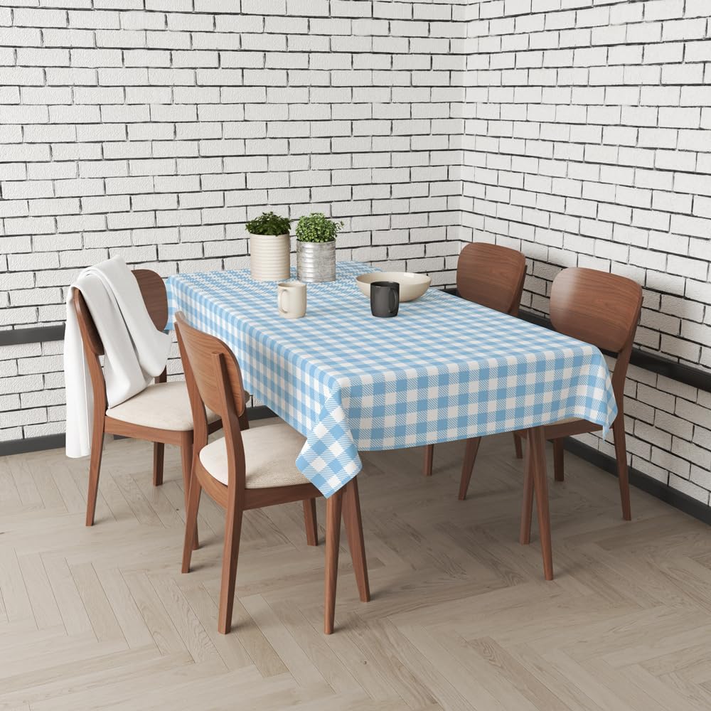 Skiennix Light Blue Checkered Tablecloth - 54" x 108" Waterproof Disposable Cover for Picnics & Parties