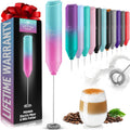 Zulay Kitchen Powerful Milk Frother Wand - Handheld Stainless Steel - Battery Operated Drink Mixer for Coffee, Lattes, Cappuccino, Matcha - Froth Mate Frother Gift - Teal Pink Fade