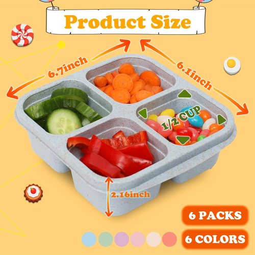 BE OVER QUALITY 4 Pack Meal Prep Containers, 4 Compartment Bento Snack Boxes, Reusable Divided Lunch Box Containers for Adults, Kids, Toddlers, Travel, Work, School