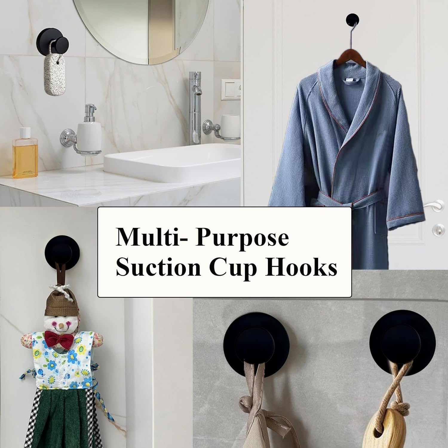 Skiennix Suction Cup Hooks - Durable Stainless Steel Towel Holders for Shower & Bathroom | Matte Black, 2-Pack
