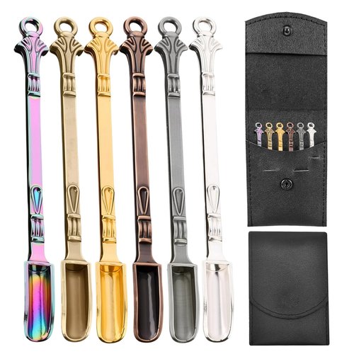 6-Pack Mini Spoons with Storage Pouch, Small Spoons for Medicine Spice, MultiColor Tiny Spoon for Decorative Pendants Keychains, Little Metal Measuring Shovel Spoon