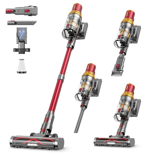 Cordless Vacuum Cleaner, 580W 48Kpa 65Mins Vacuum Cleaners for Home, Self-Standing Stick Vacuum with Auto Scrapping Dust Tech, Low Noise Rechargeable Cordless Vacuum for Hardfloor, Carpets, Pet Hair