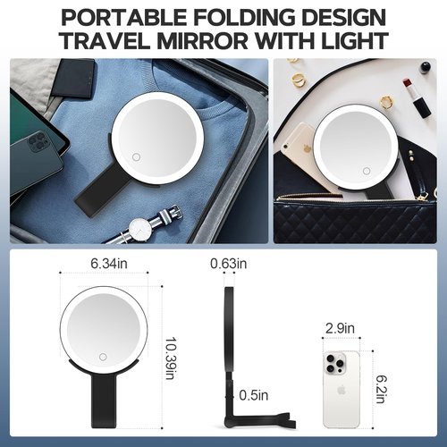 Lighted Makeup Mirror, 30X Magnifying Mirror with Light, Hanging and Handheld Mirror with Handle,Black