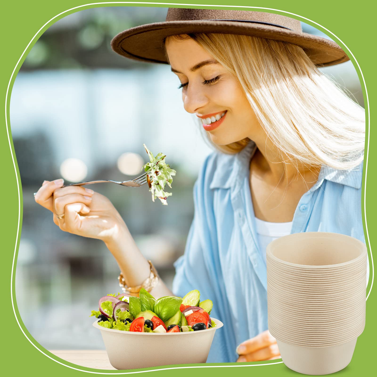 Tessco for you 40 oz 150 Pack Large Disposable Salad Bowls Deep Heavy Duty Paper Bowls Sugarcane Fiber Compostable Biodegradable Microwave Safe for Hot Cold Soup Ramen Popcorn Pasta (Natural Color)