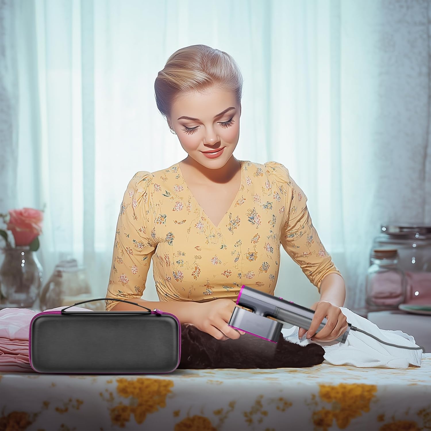 Steamer Case by Jack & Rose - Portable Handheld Iron Storage Bag with Mesh Pocket - Black