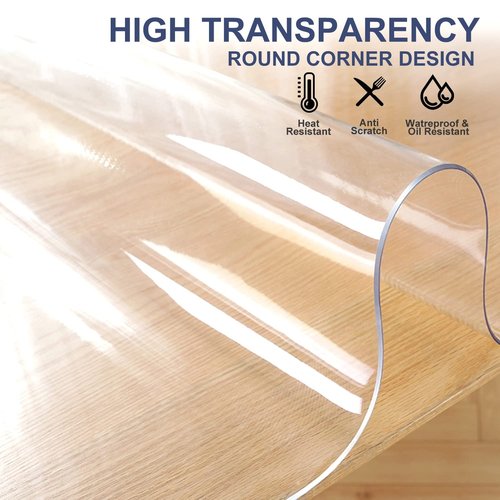 36x78 Rectangular Table Cover Protector Clear Plastic PVC Tablecloth Office Desk Pad Mat for Meeting Patio Garden Coffee Glass Dining Buffet Table Bar Countertop Protection Waterproof Vinyl Non-Slip