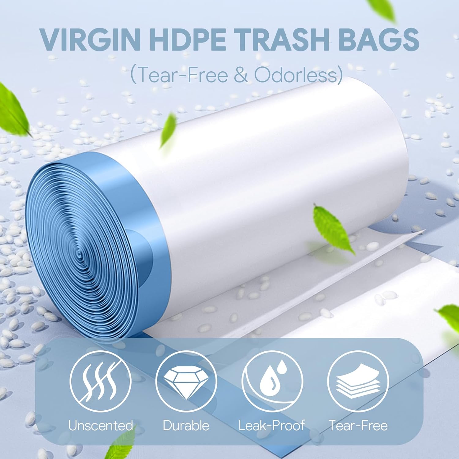 Skiennix 4 Gallon Trash Bags - Drawstring, Tear-Free, Unscented | 80 Count for Home & Office
