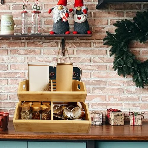 2-Pack Stackable Vegetable Storage Bins, Kitchen and Pantry Organizers and Storage Baskets, for Fruit, Vegetable, Produce, Bread, Potato Onion and Snacks, Bamboo Kitchen Storage Containers