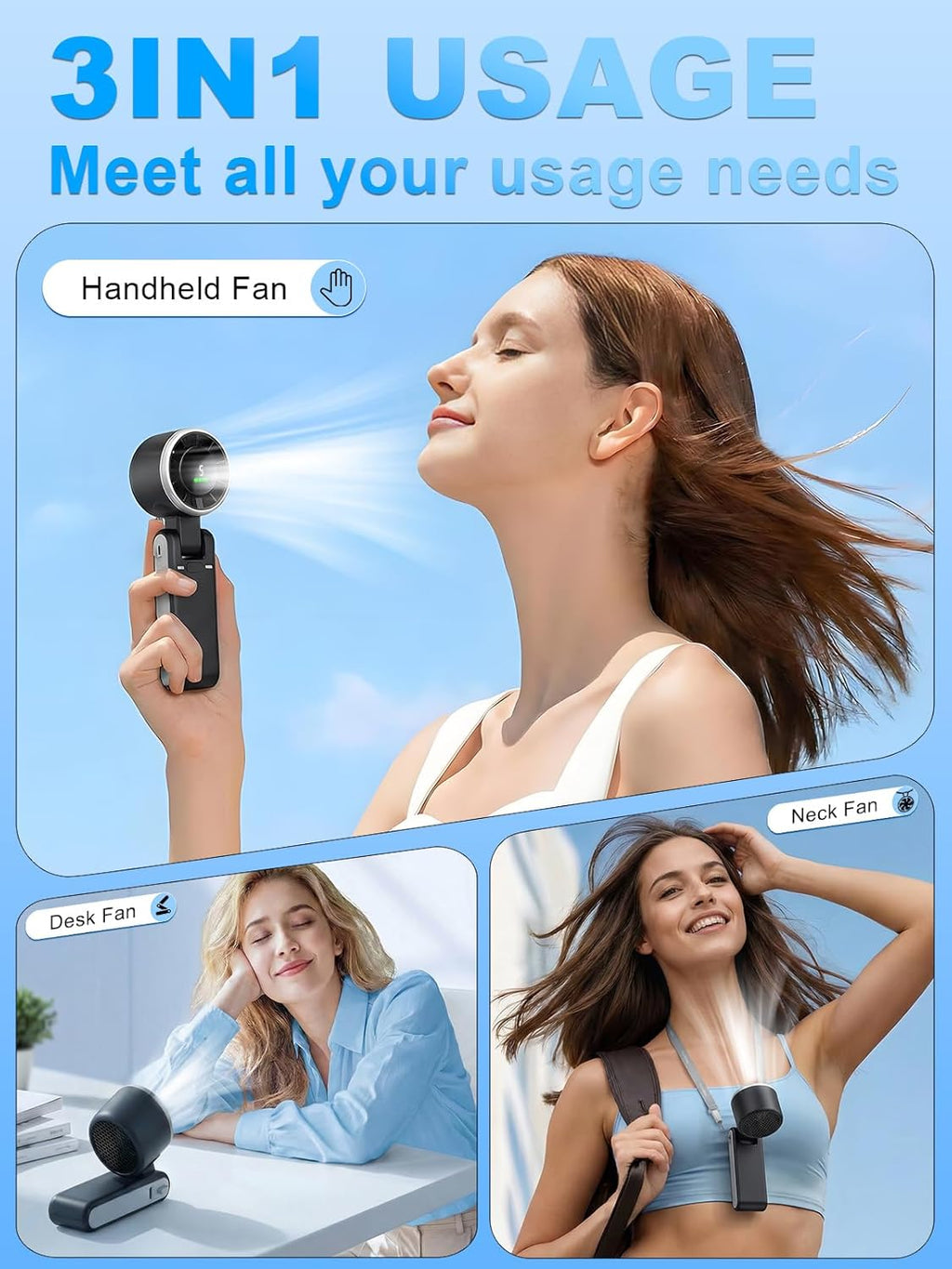 Skiennix Portable Handheld Turbo Fan - 5-Speed Battery Operated Cooling Fan | 13-Hour Rechargeable | Black