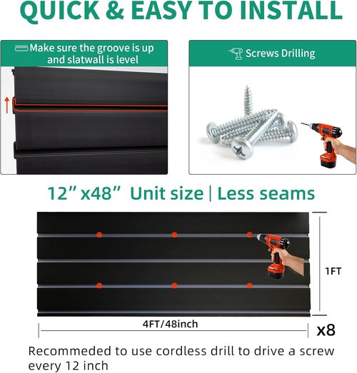 FRAYSCENT Slat Wall Paneling - Durable 4'x8' Slate PVC Panels for Garage Storage & Organization