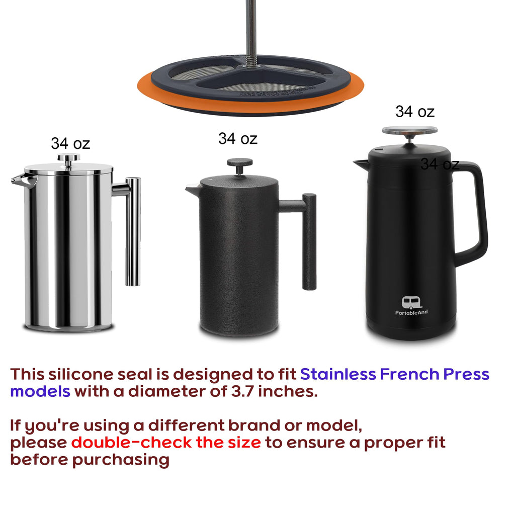 PortableAnd French Press Replacement Mesh Filters With Silicone Ring - Stainless Steel Screen for 1000 ml, 34 Oz French Press Coffee Makers and Tea Machines