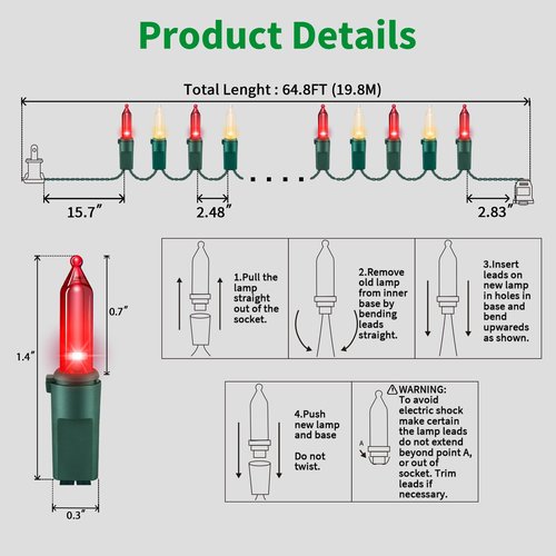 LAMPHOME 100 Mini LED Count Red and Warm White -String Lights - 21.6FT LED Christmas Lights, Mini led Lights for Outdoor Home Holiday Party Wedding Independence Day Decoration