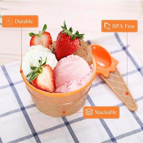 RICHSC-PAN 20 Pack Ice Cream Bowls, Cartoon Candy Color Ice Sundae Cups with Spoon. Multi-Color Reusable, Perfect for Summer Ice Cream Events and Gift Bags for Kids.