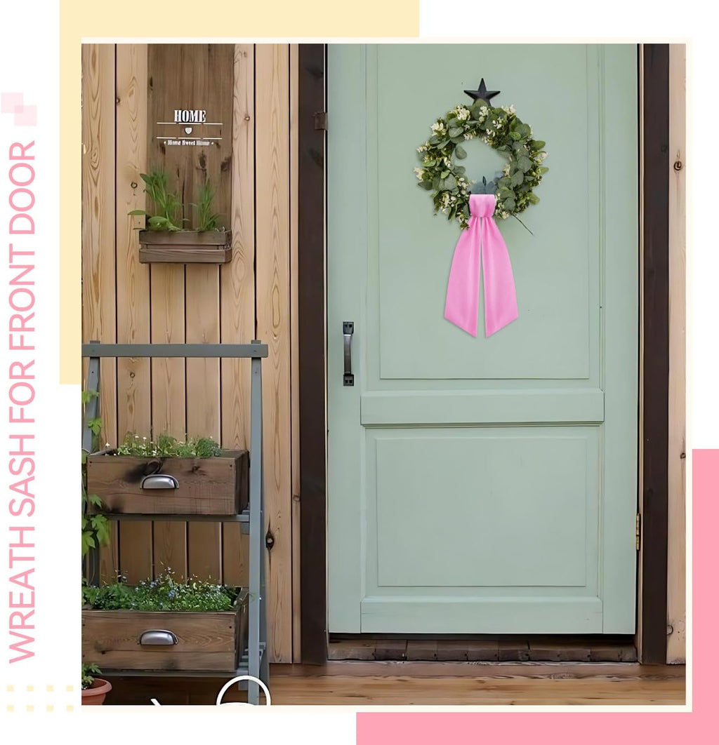 Skiennix Pink Wreath Sash - Elegant Linen Ribbon Bow for Front Door & Porch Decor | 2 Pcs Set